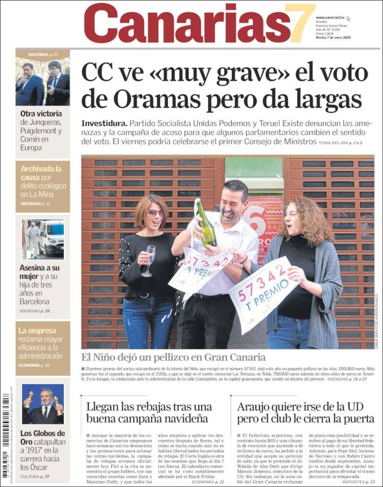 Portada de Canarias 7 (Espa&ntilde;a)