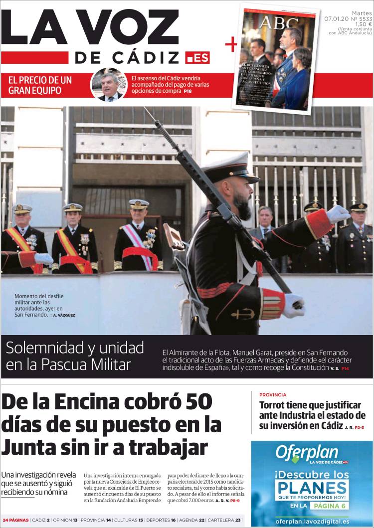 Portada de La Voz de Cádiz (Espa&ntilde;a)