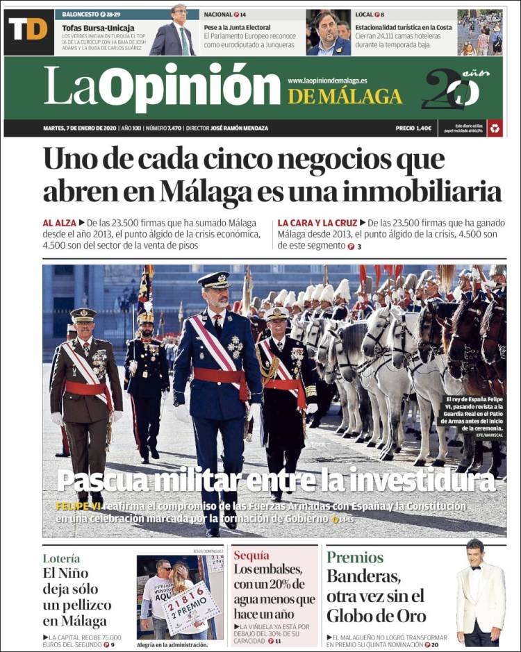 Portada de La Opinión de Málaga (Espa&ntilde;a)