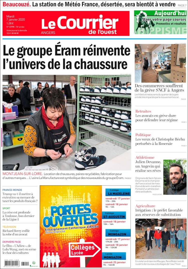 Portada de Le Courrier de l'Ouest (France)