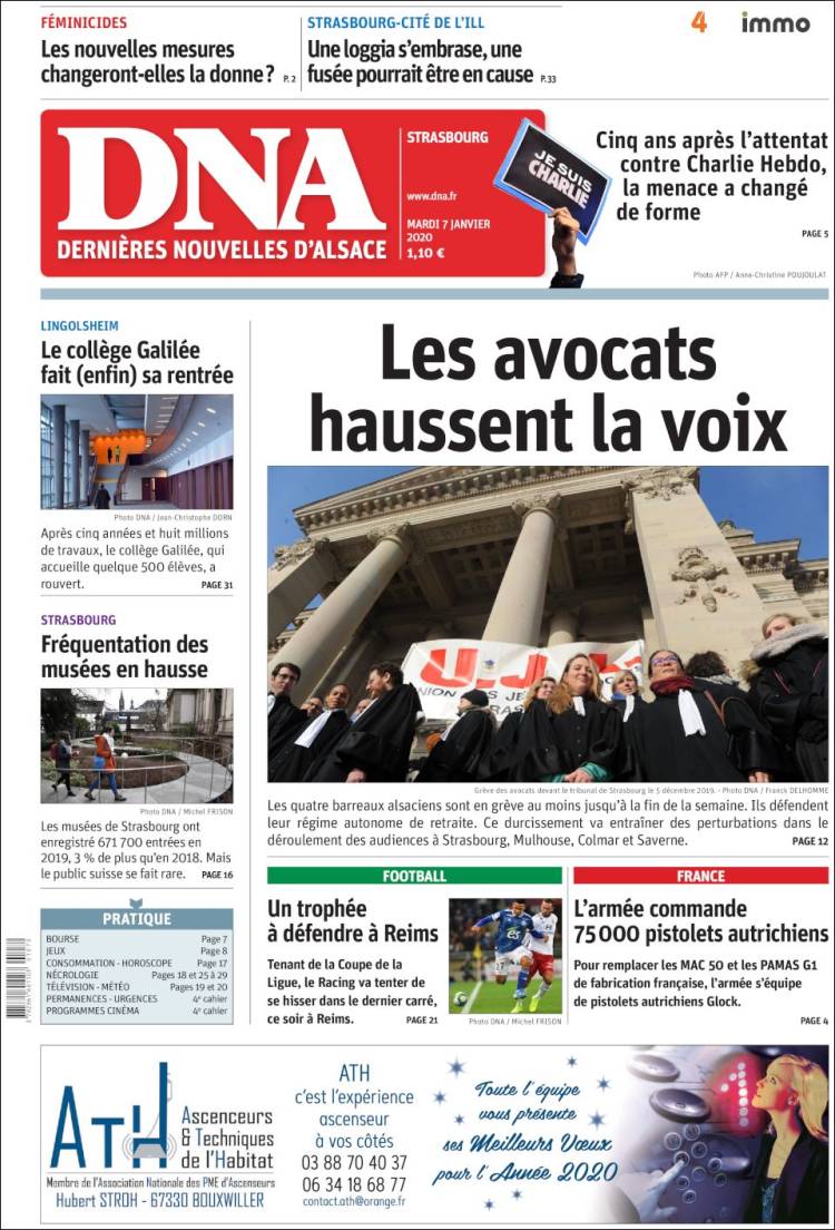 Portada de Les Dernières Nouvelles d'Alsace (Francia)