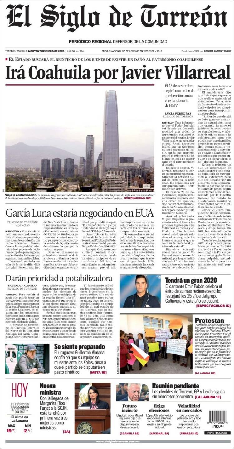 Portada de El Siglo de Torreon (M&eacute;xico)