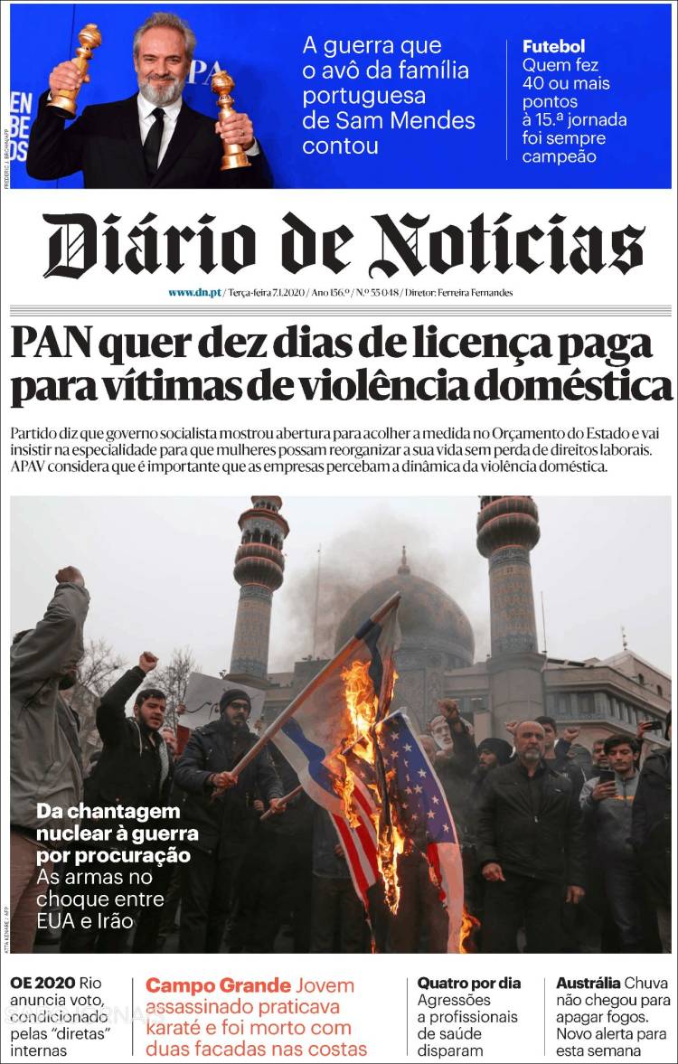 Portada de Diário de Noticias (Portugal)