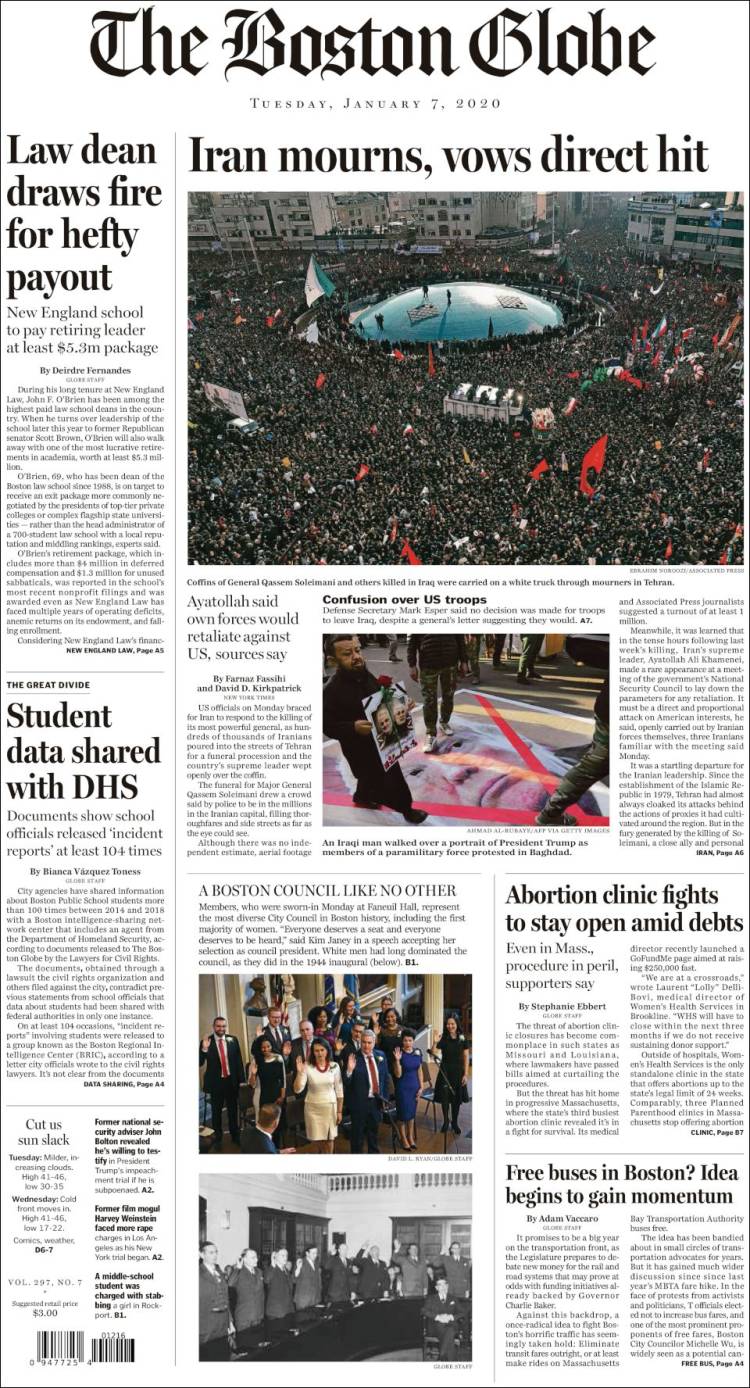 Portada de Boston Globe (USA)