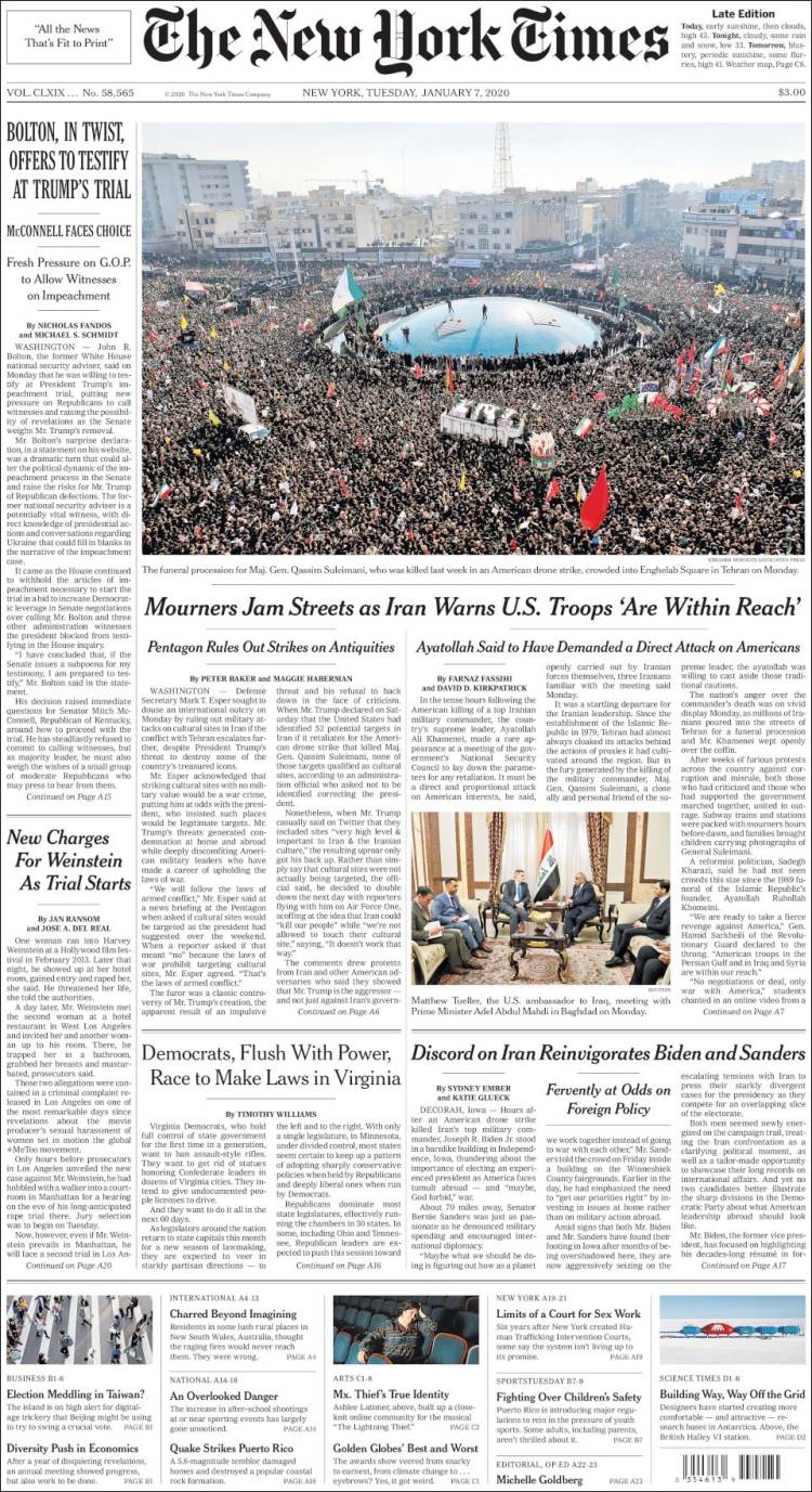 Portada de New York Times (USA)