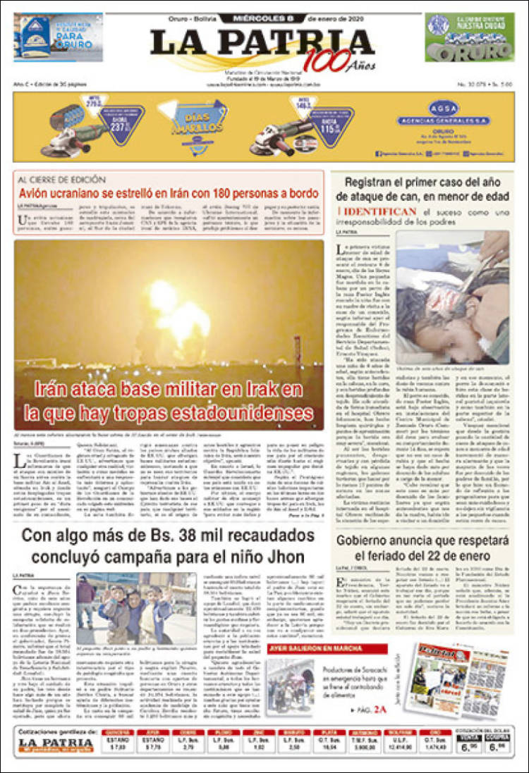 Portada de La Patria (Bolivia)