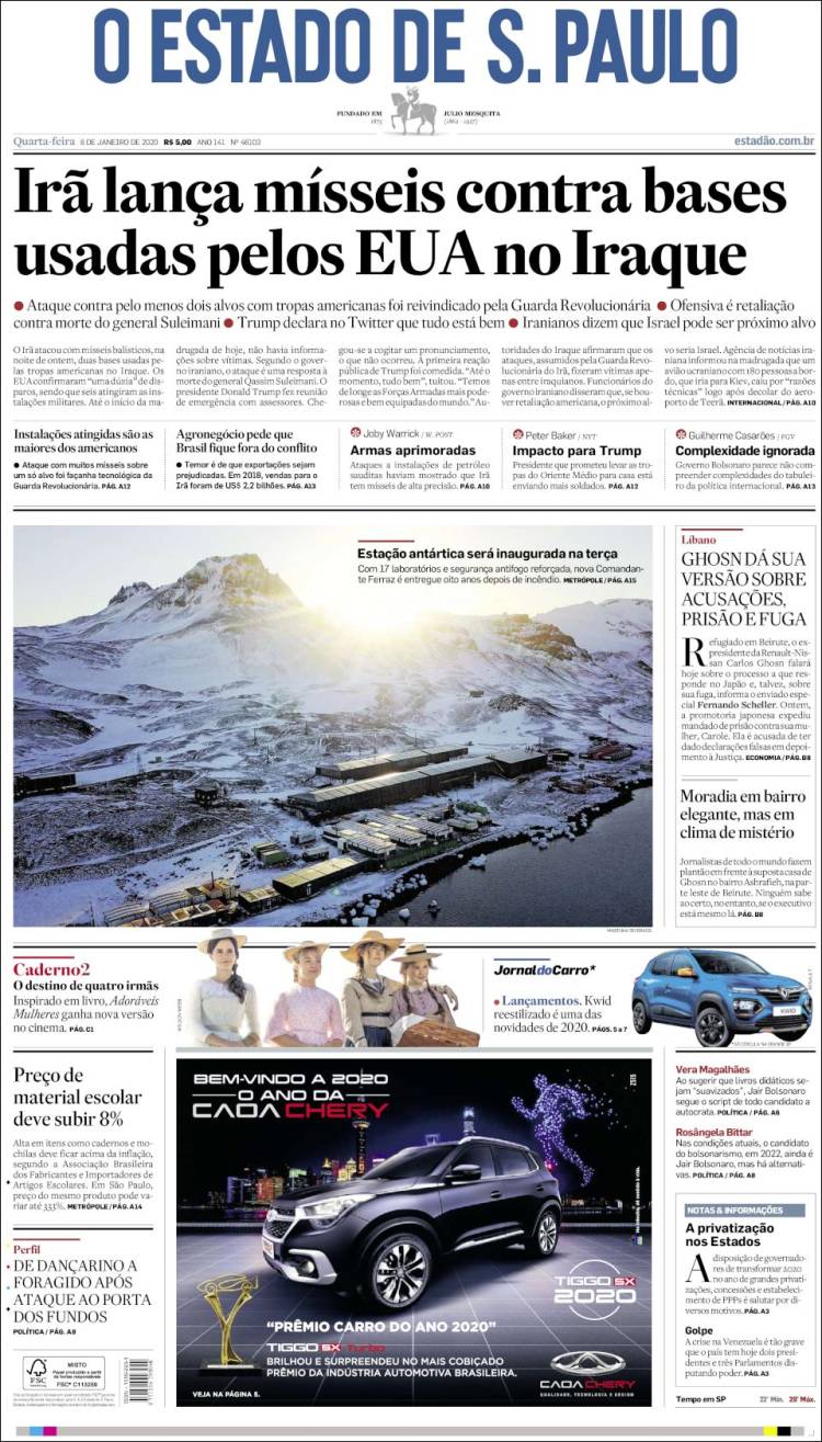 Portada de O Estado de São Paulo (Brasil)