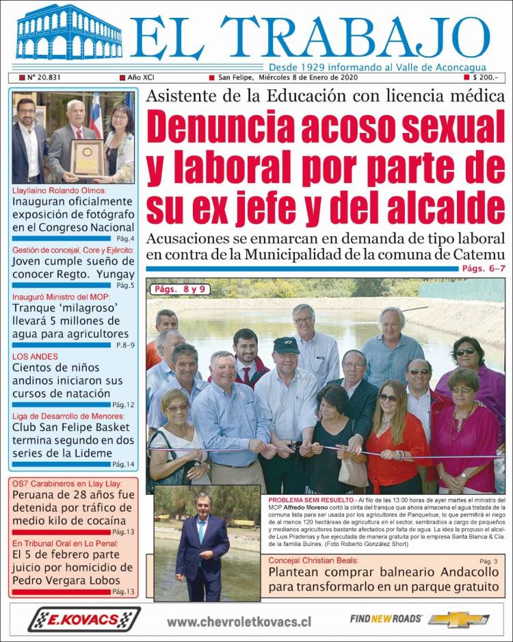 Portada de El Trabajo (Chile)