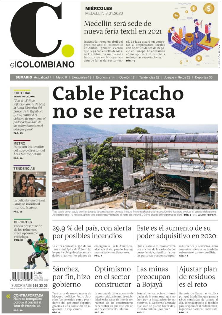 Portada de El Colombiano (Colombia)