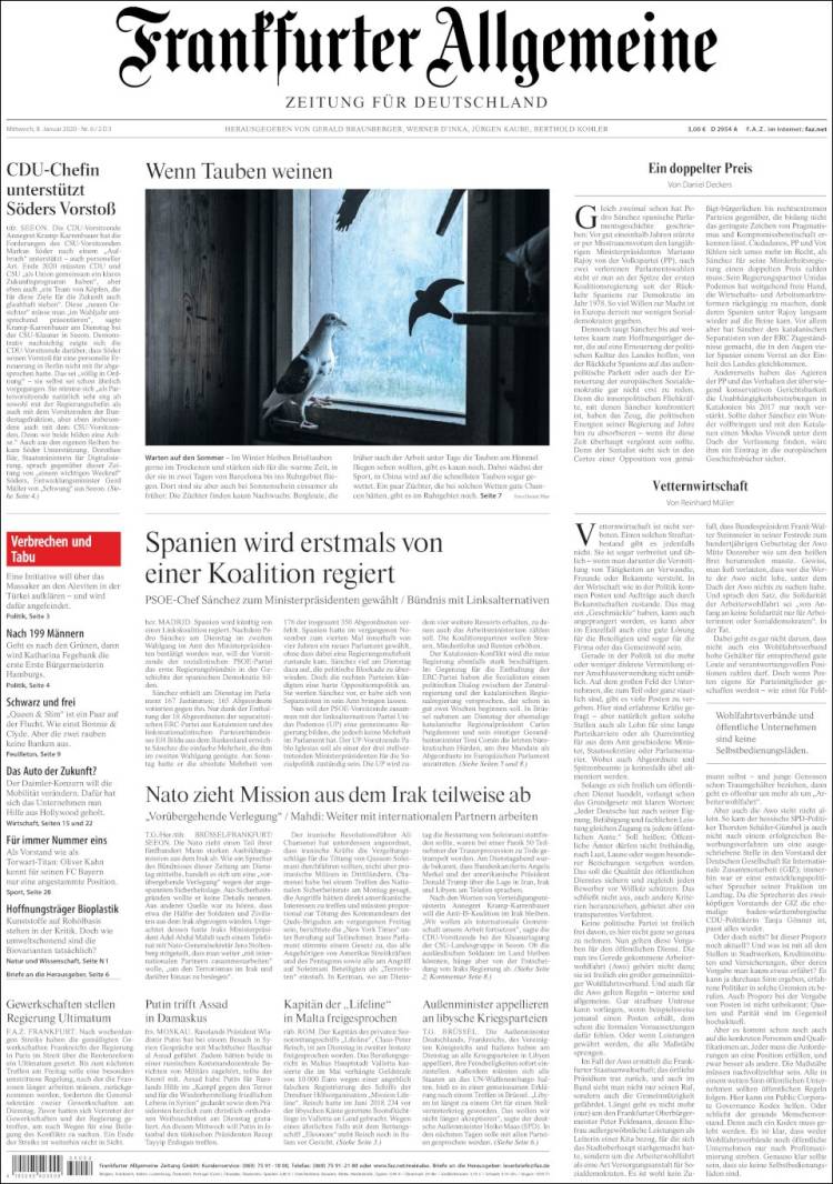 Portada de Frankfurter Allgemeine (Alemania)