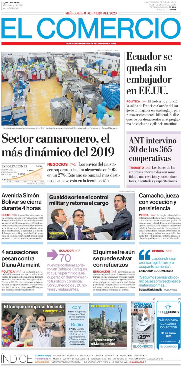 Peri Dico El Comercio Ecuador Peri Dicos De Ecuador Edici N De Mi Rcoles De Enero De