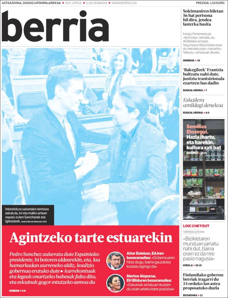 Portada de Berria (Espa&ntilde;a)