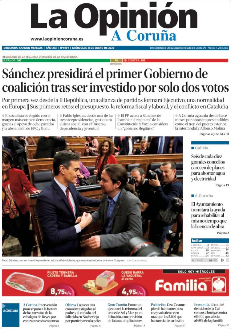 Portada de La Opinión de A Coruña (Espa&ntilde;a)