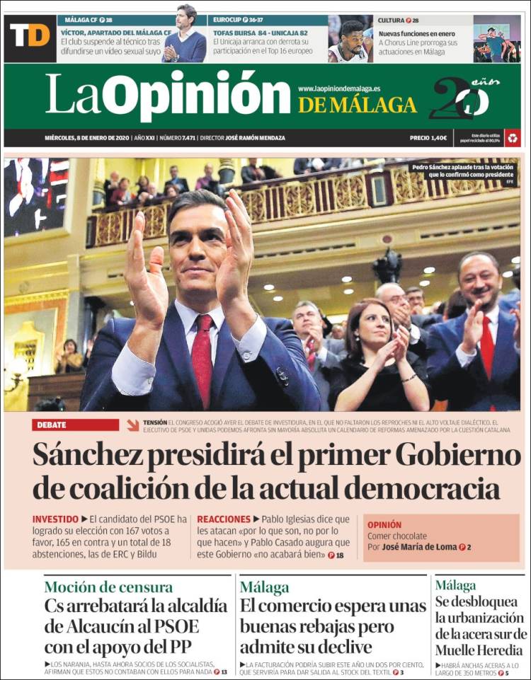 Portada de La Opinión de Málaga (Espa&ntilde;a)