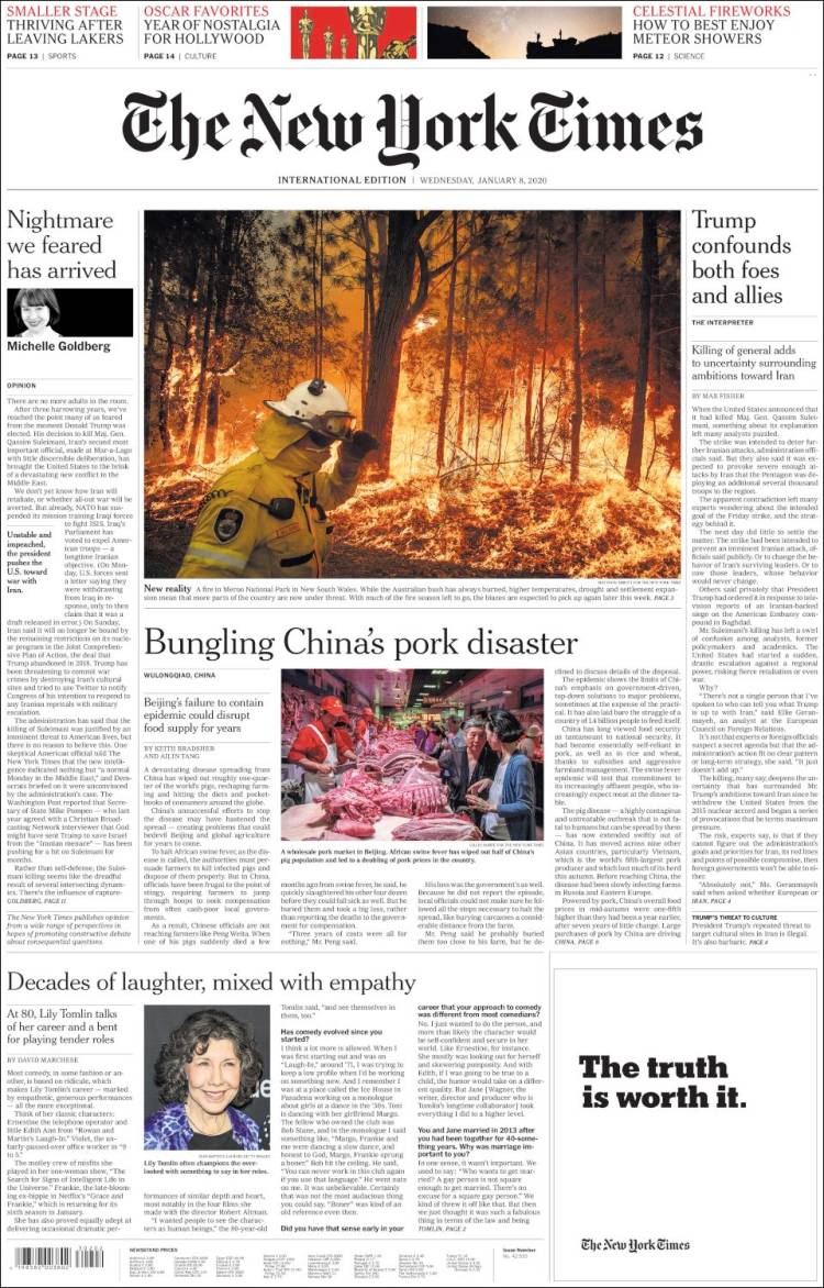 Portada de International New York Times (Europa)