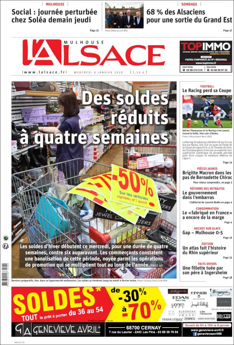 Portada de Journal L'Alsace (Francia)
