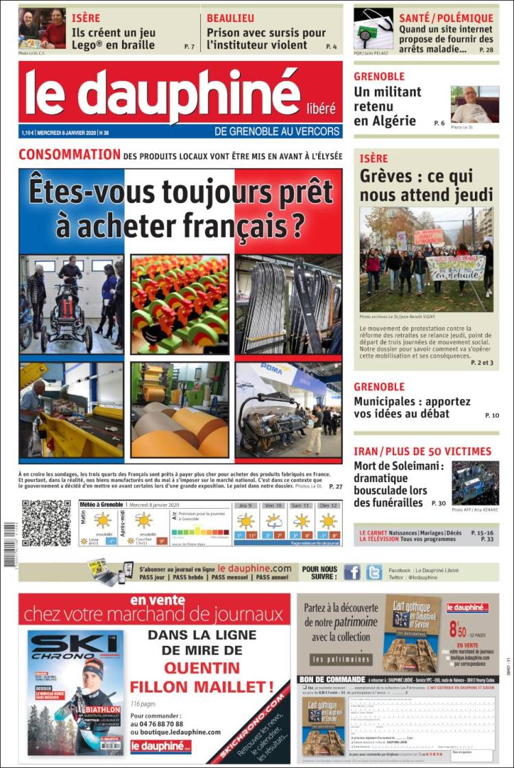 Portada de Le Dauphiné Libéré (Francia)