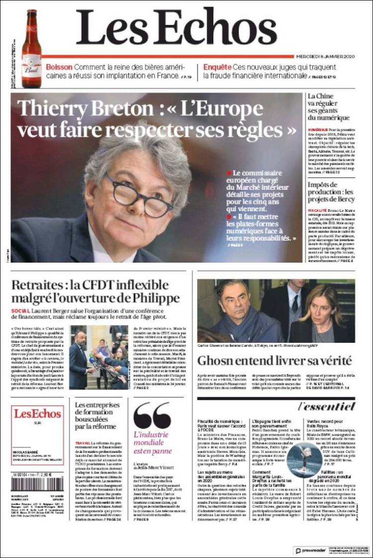 Portada de Les Echos (Francia)