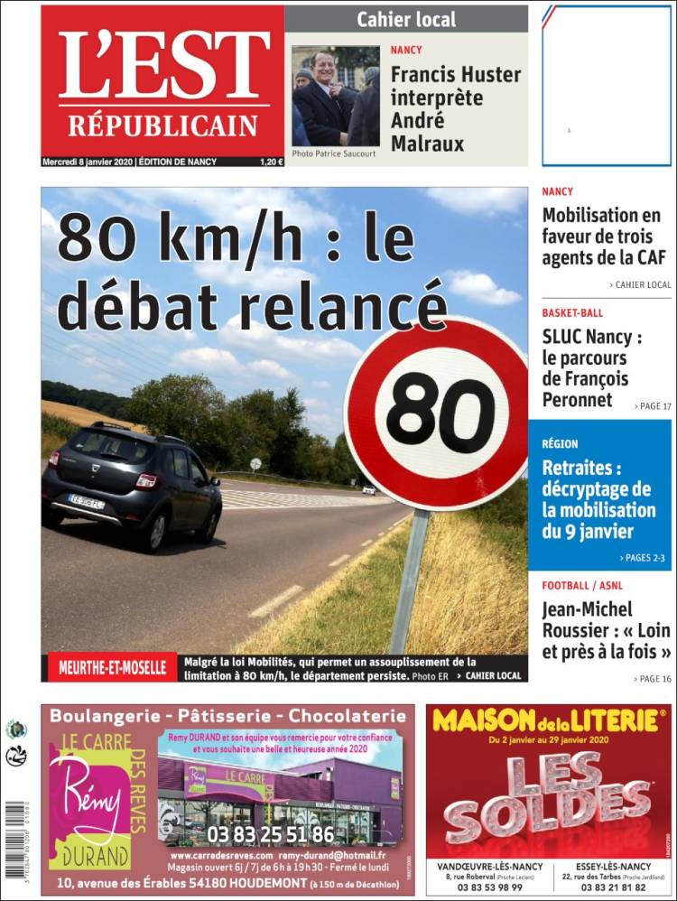 Portada de L'Est Republicain (Francia)