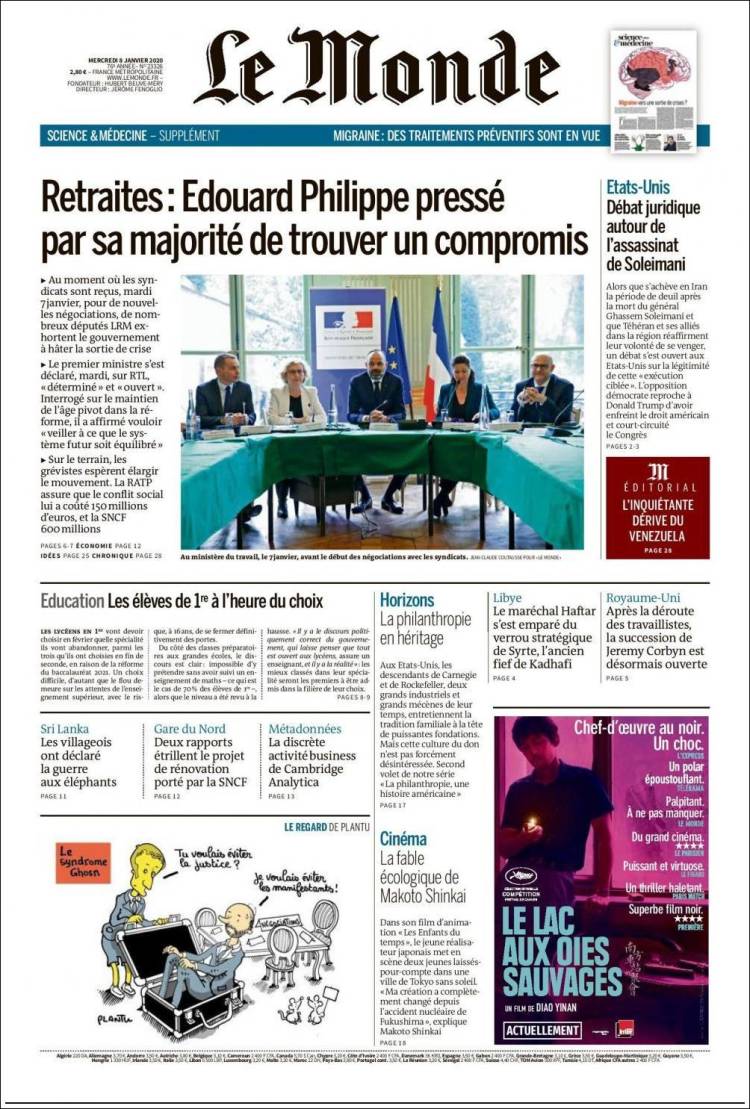 Portada de Le Monde (Francia)