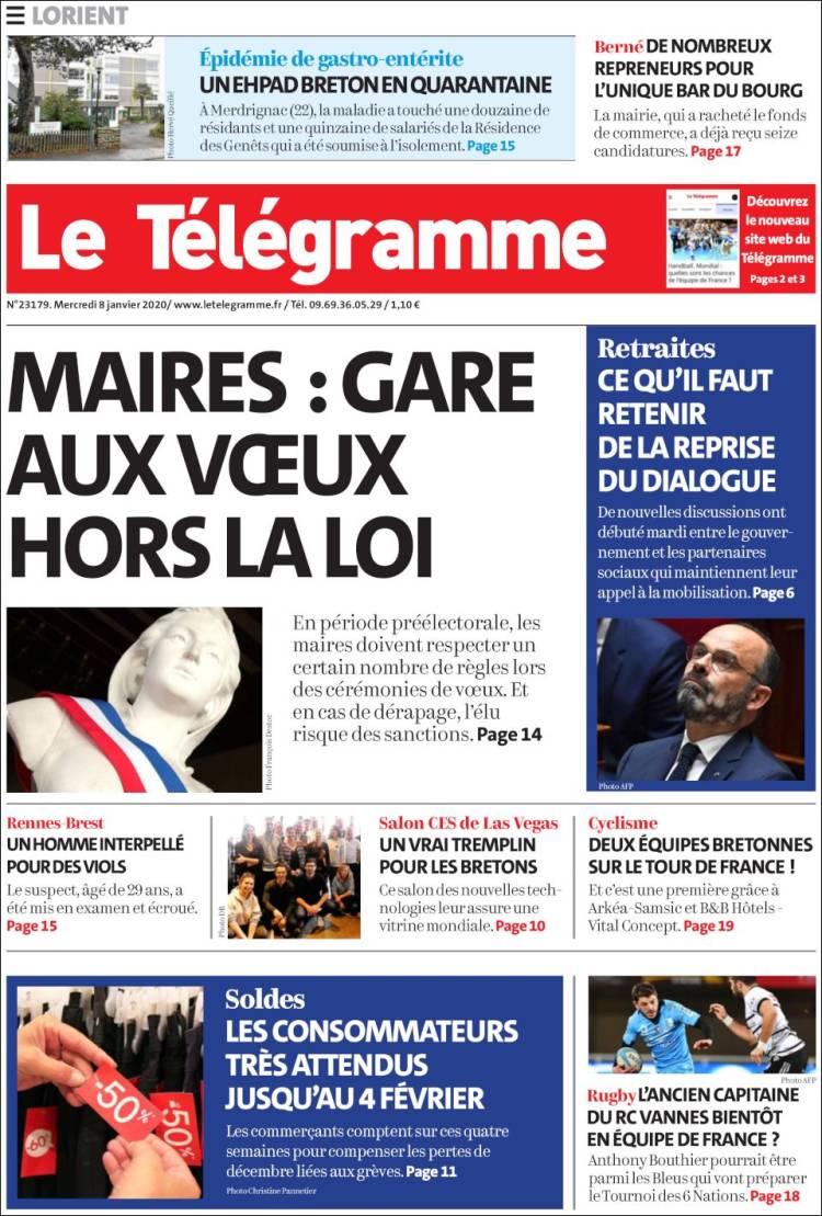 Portada de Télégramme (Francia)