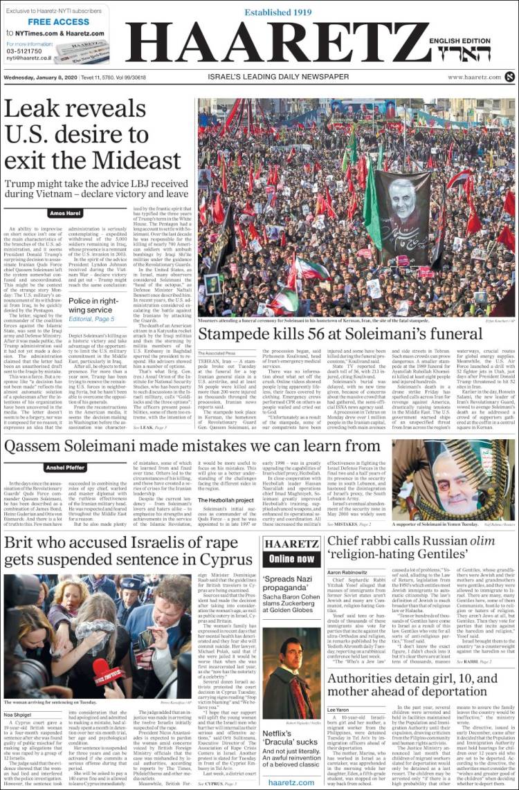 Portada de Haaretz (Israel)
