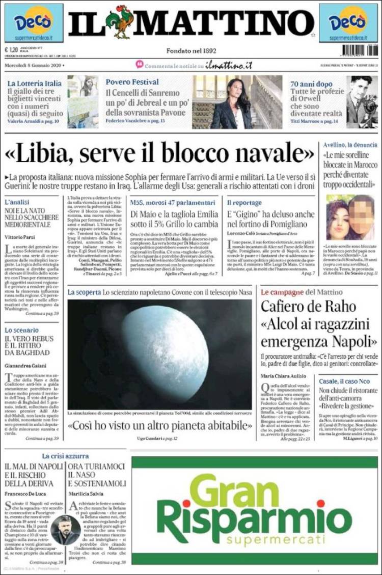 Portada de Il Mattino (Italia)