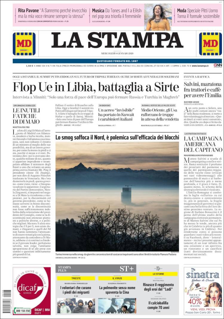 Portada de La Stampa (Italia)