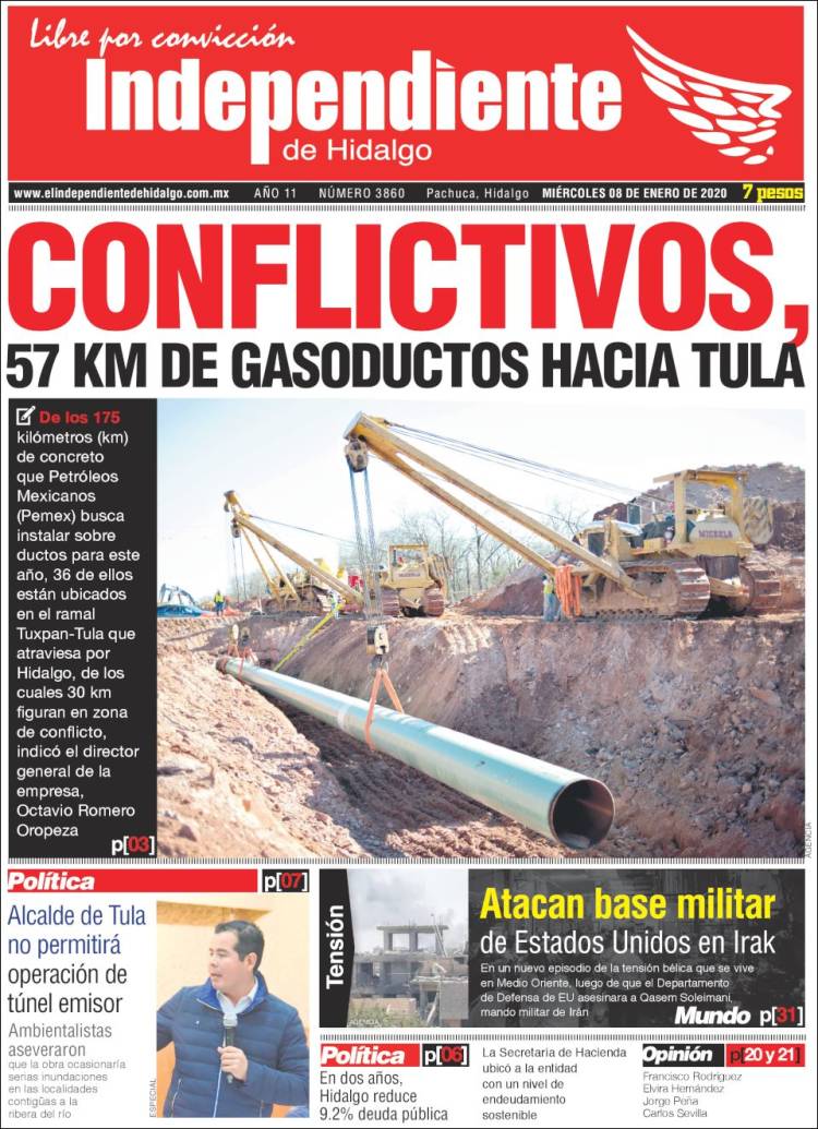 Portada de El Independiente de Hidalgo (M&eacute;xico)