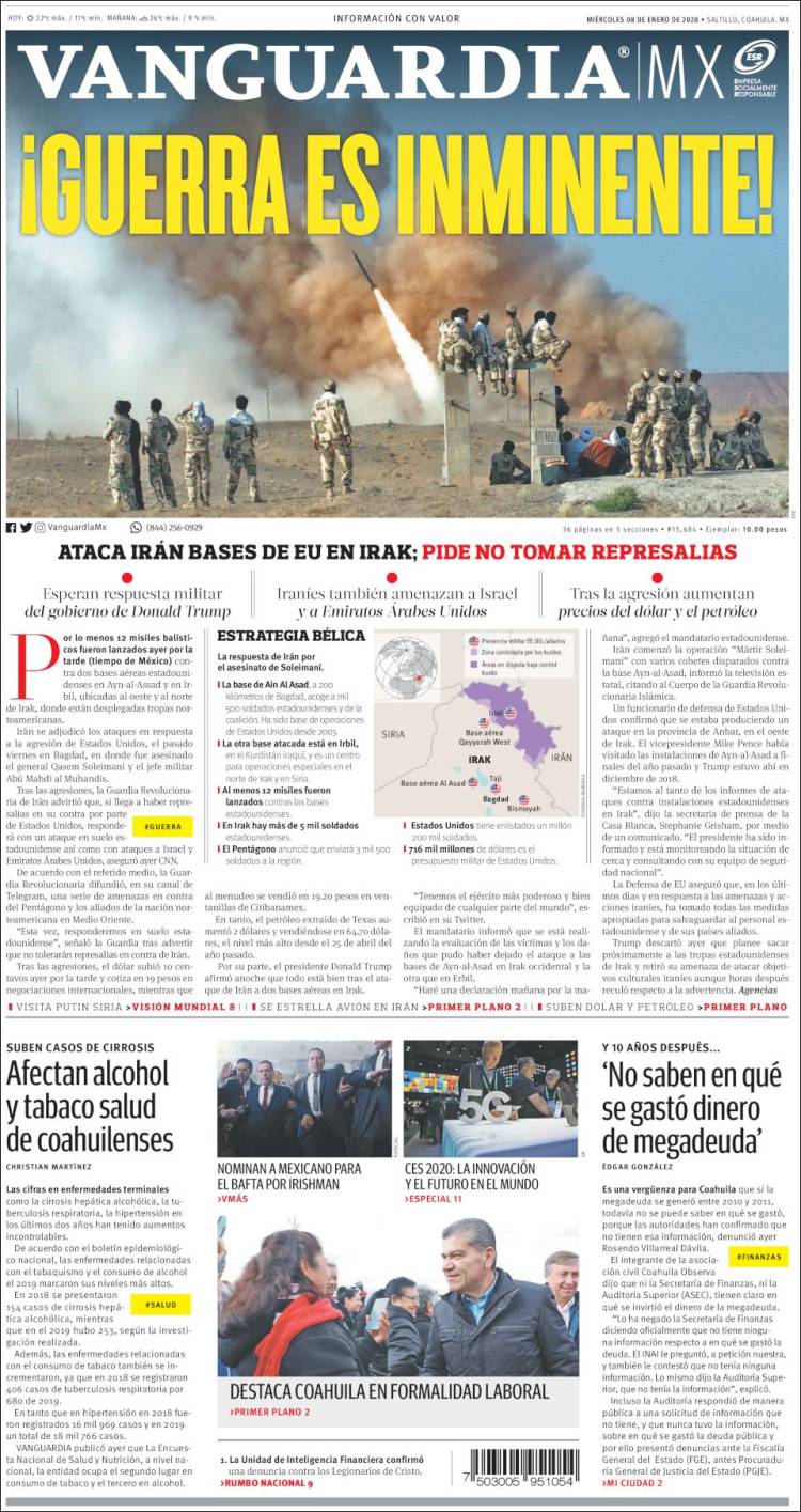 Portada de Vanguardia (M&eacute;xico)