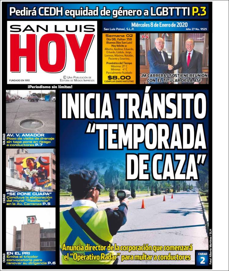Portada de San Luis Hoy (M&eacute;xico)
