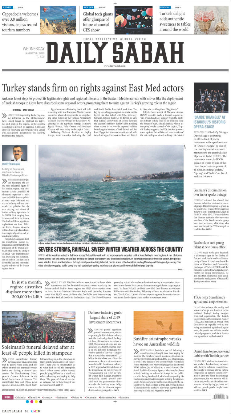 Portada de Daily Sabah (Turqu&iacute;a)