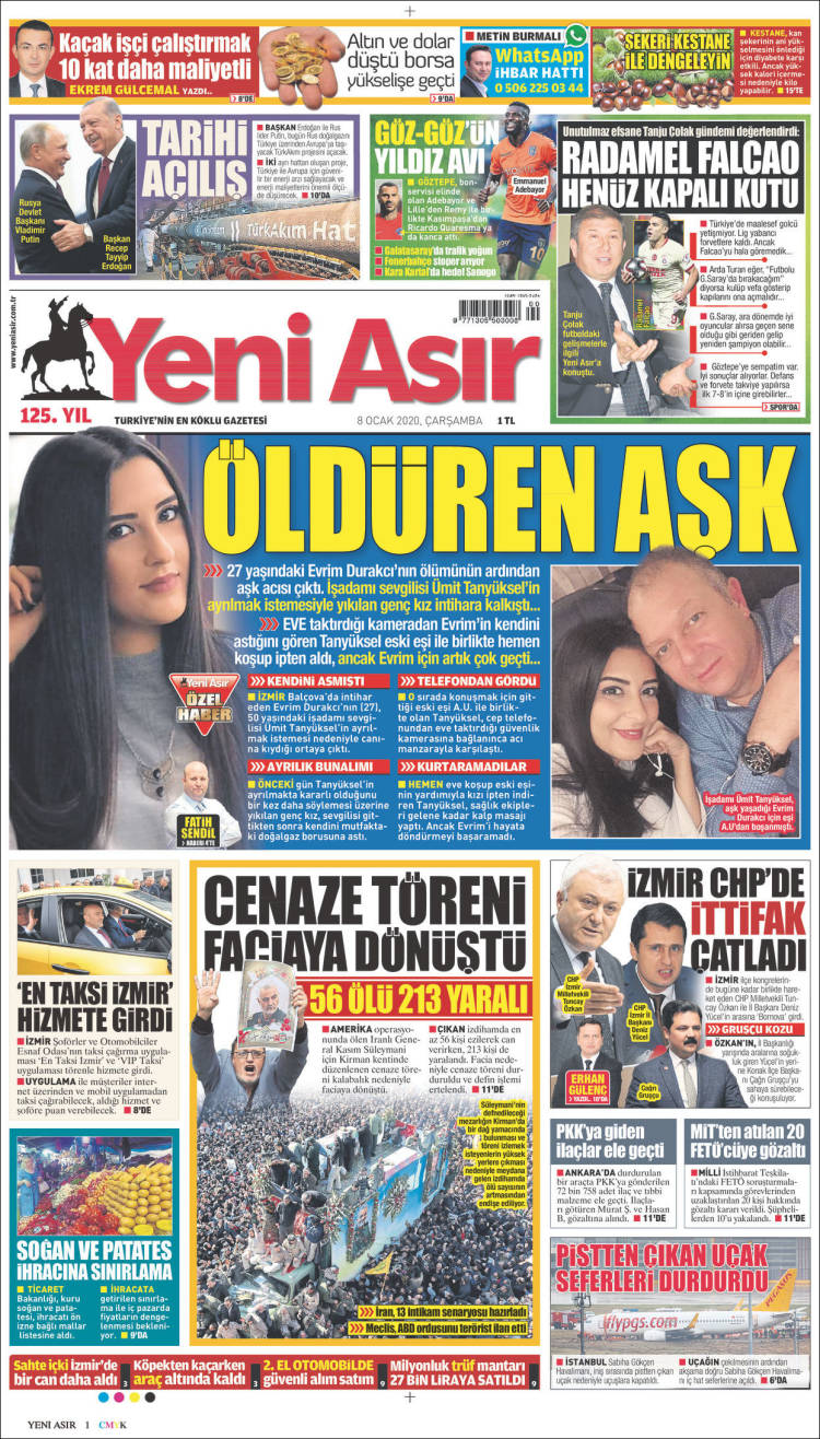 Portada de Yeni Asır (Turqu&iacute;a)