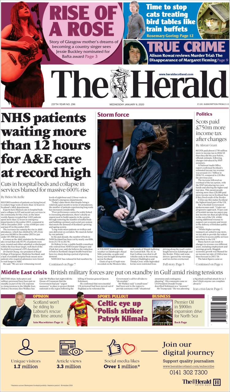 Portada de The Herald (Reino Unido)