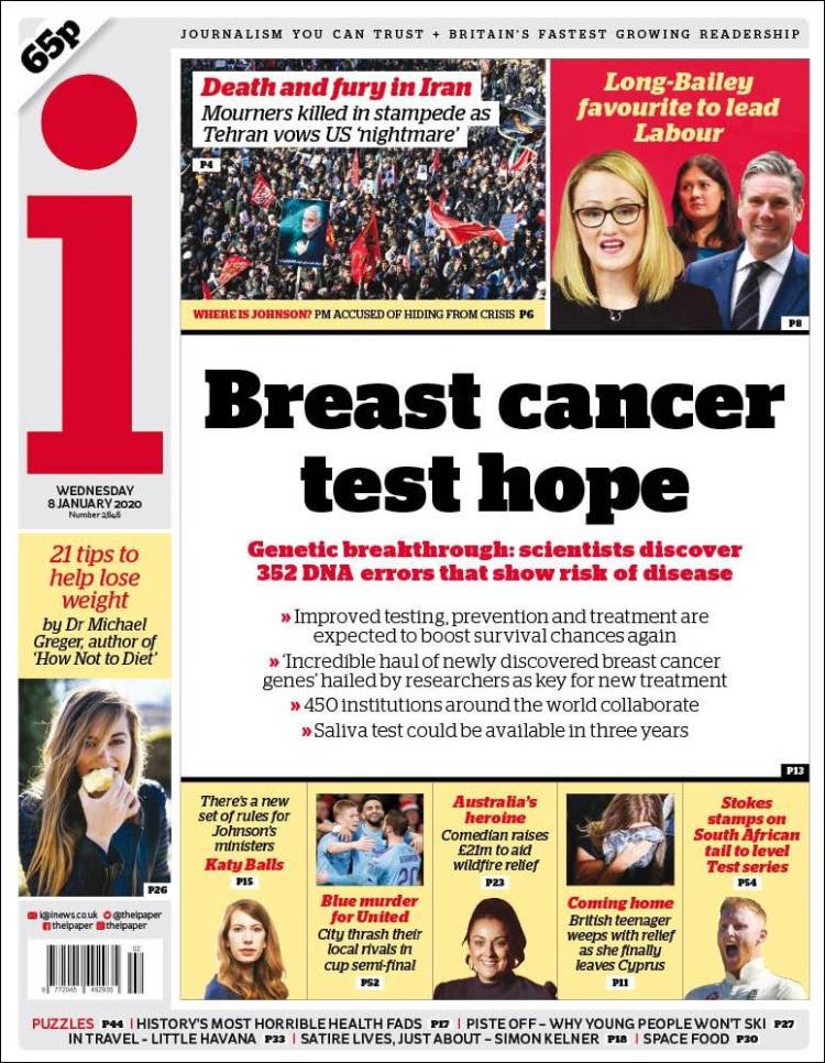 Portada de The i (Reino Unido)