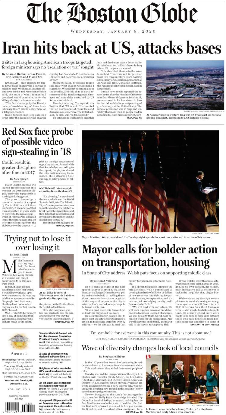 Portada de Boston Globe (USA)