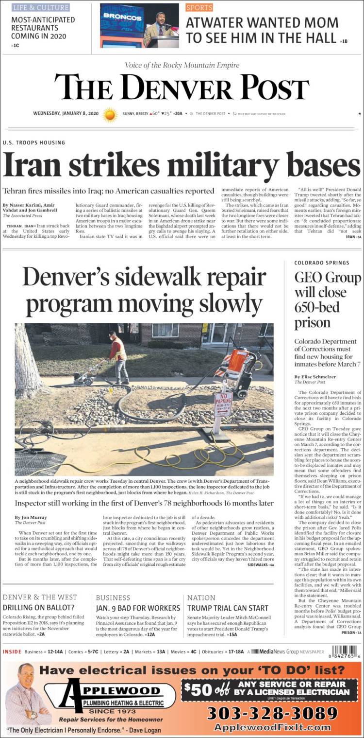 Portada de The Denver Post (USA)