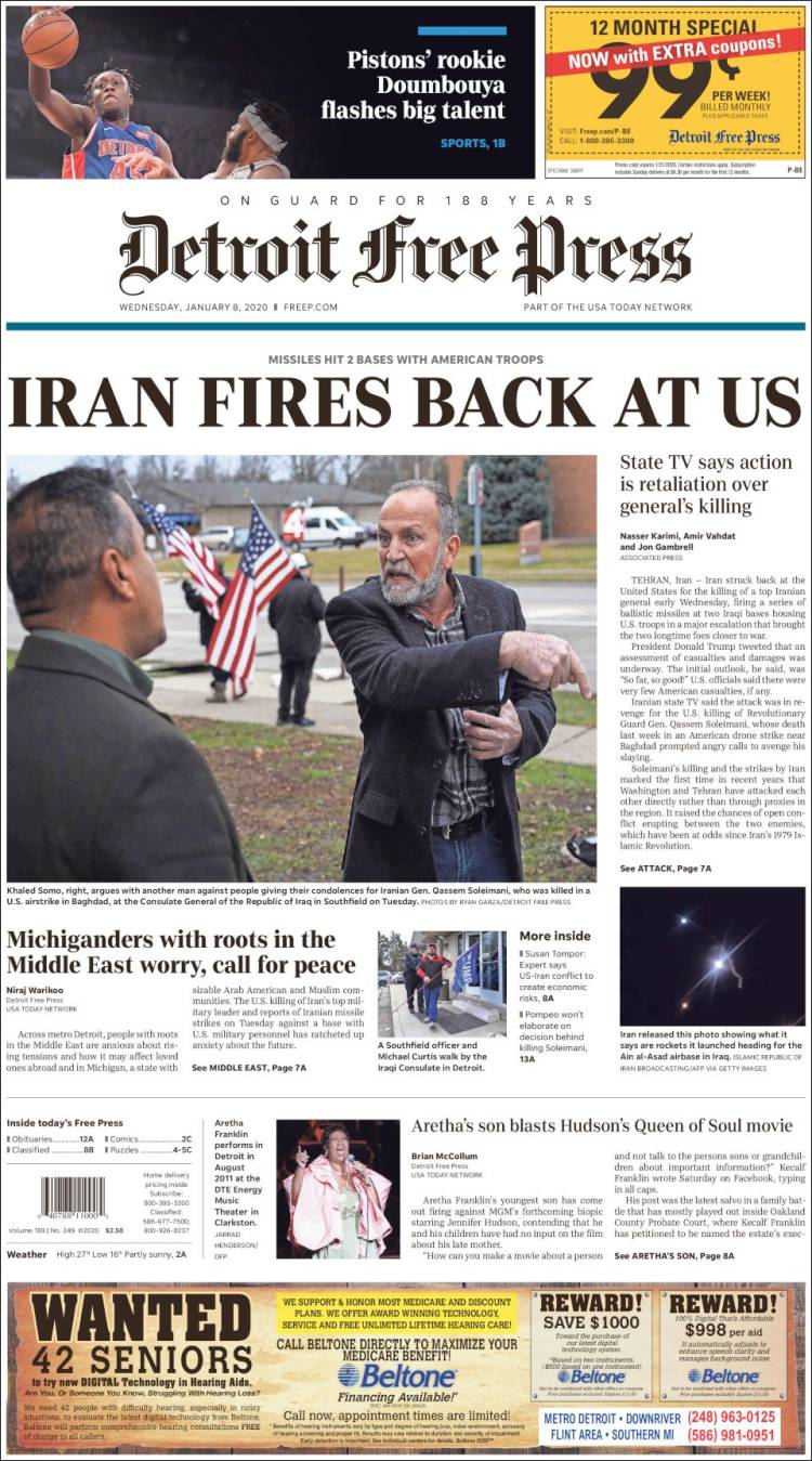 Portada de Detroit Free Press (USA)