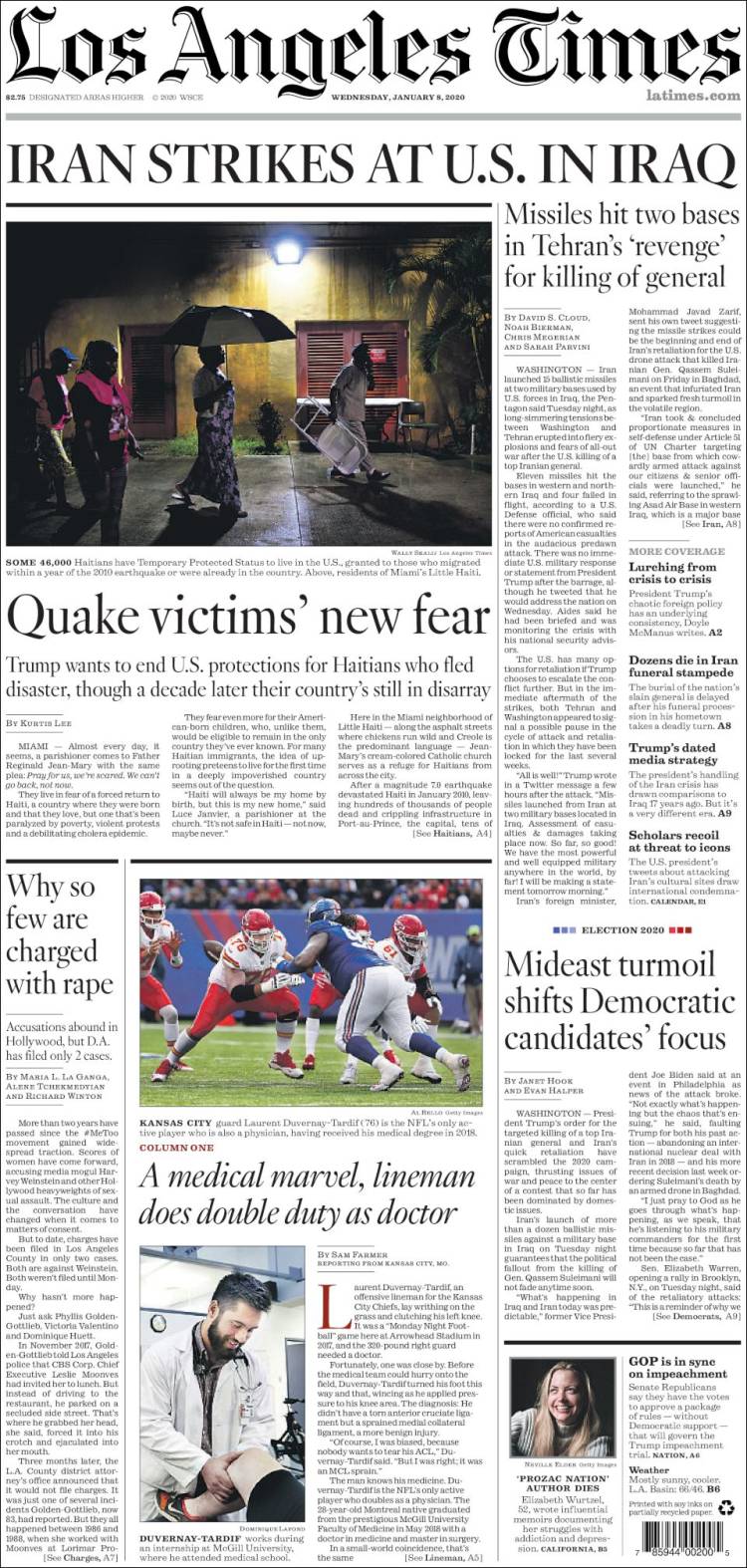 Portada de Los Angeles Times (USA)