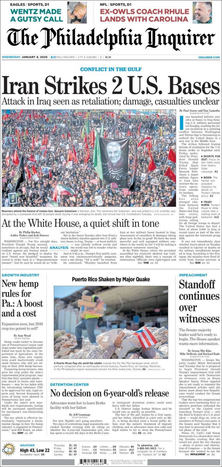 Portada de Philadelphia Inquirer (USA)