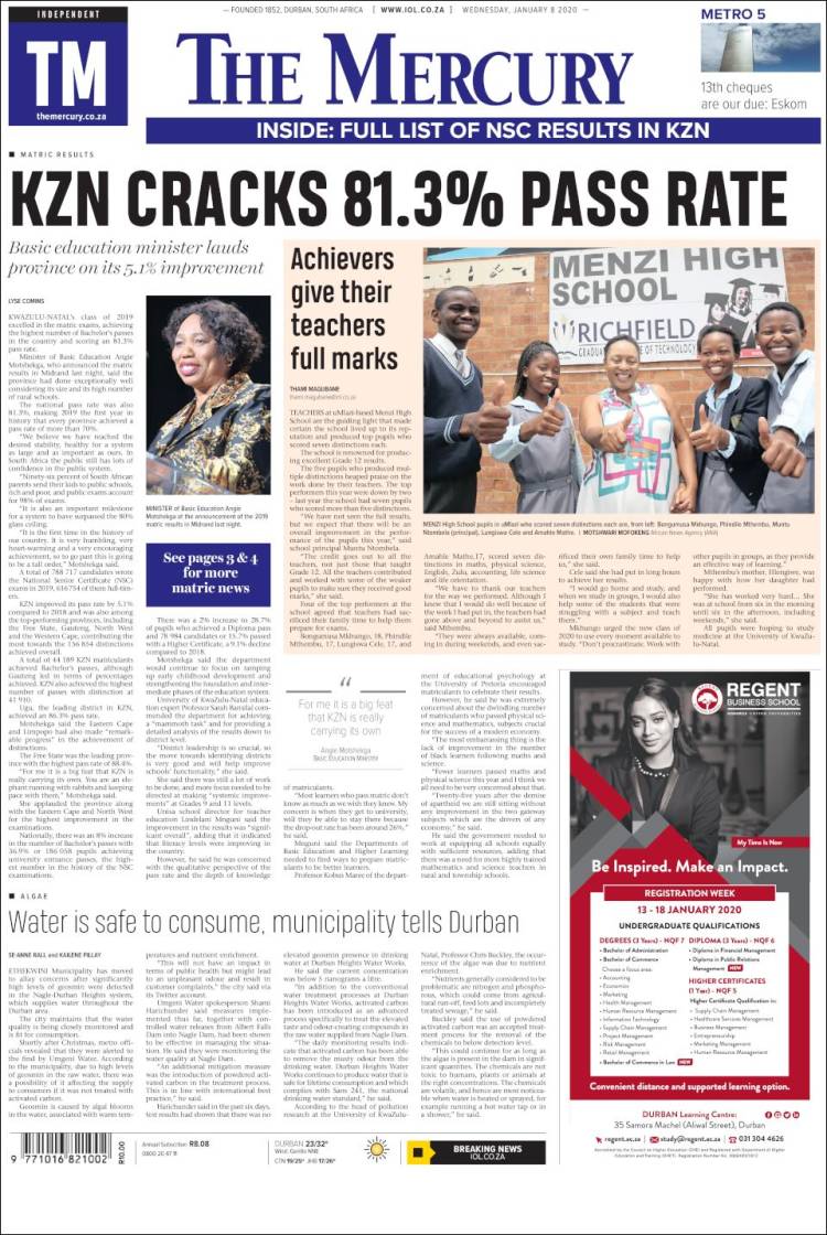 Portada de The Mercury (Sud&aacute;frica)