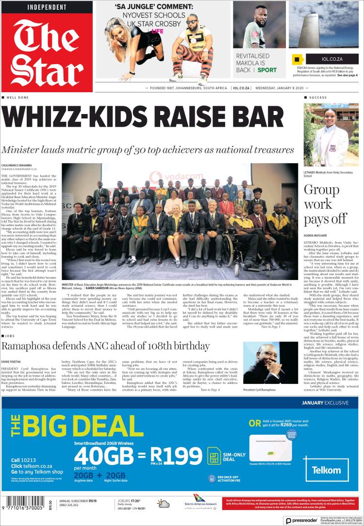 Portada de The Star (Sud&aacute;frica)