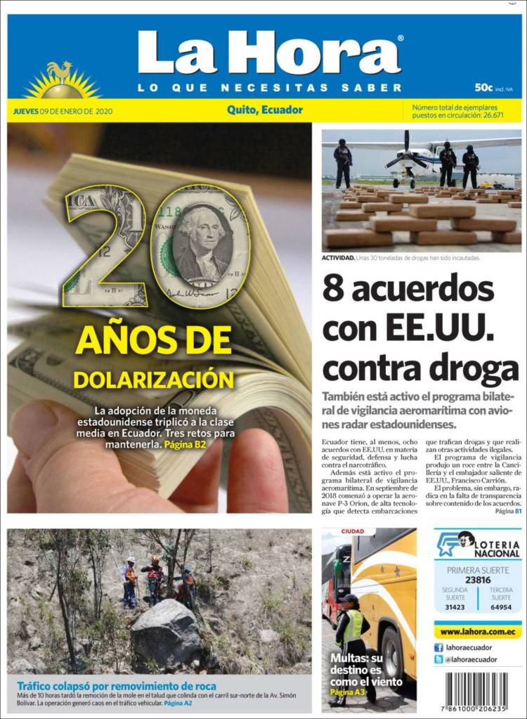 Portada de La Hora - Ecuador (Ecuador)