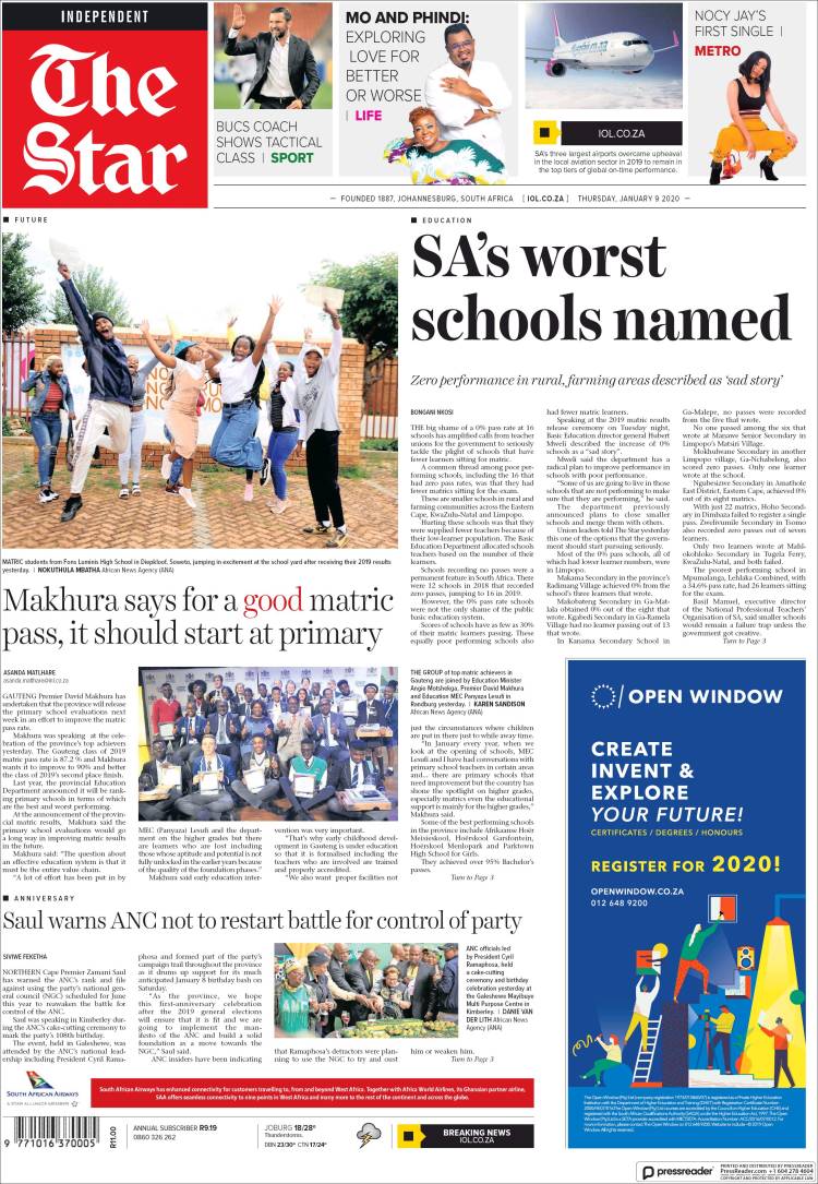 Portada de The Star (Sud&aacute;frica)