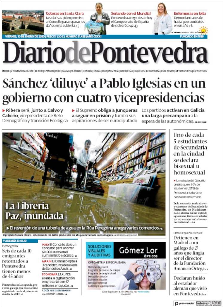 Portada de Diario de Pontevedra (España)