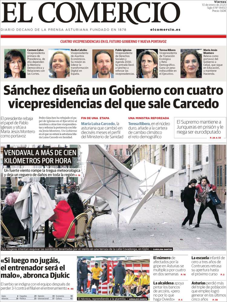 Portada de El Comercio (España)