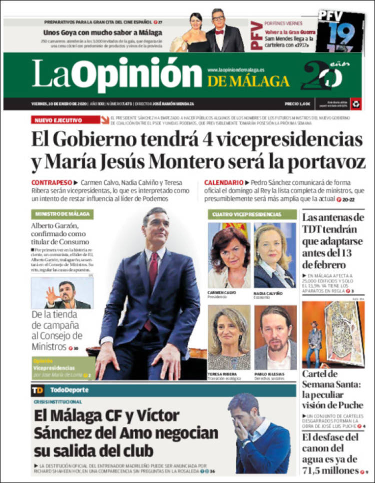 Portada de La Opinión de Málaga (España)