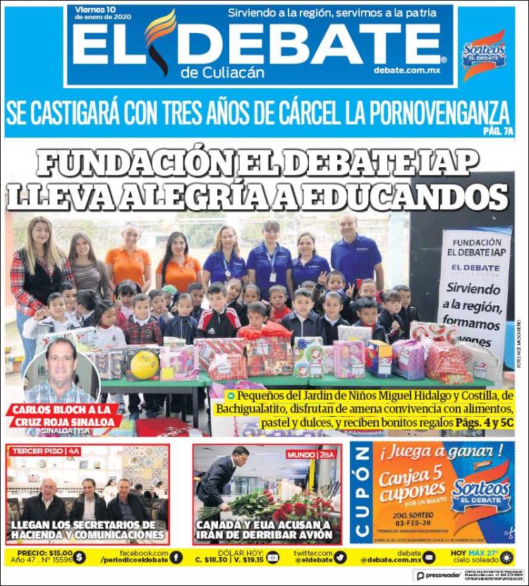 Portada de El Debate de Culiacán (México)