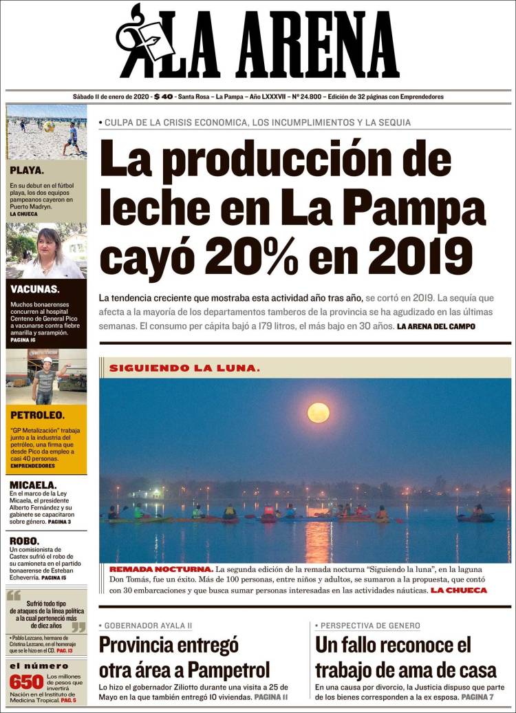 Portada de Diario La Arena (Argentina)