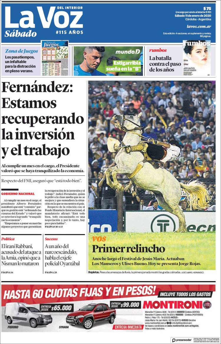 Portada de La Voz del Interior (Argentina)